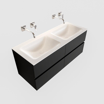 MONDIAZ VICA Badkamermeubelset - 120cm - 4 lades - wasbak Cloud dubbel - 0 kraangaten - solid surface urban