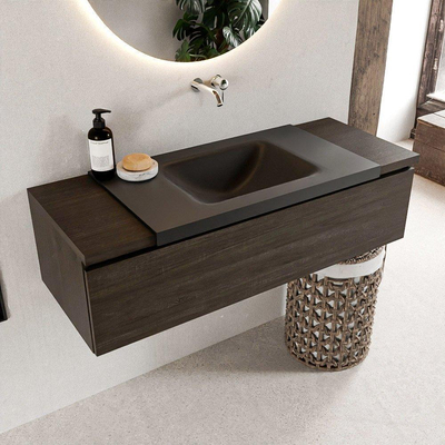 Mondiaz BUKLA badkamermeubelset 120x45x34cm 0 kraangaten wasbak midden solid surface Urban greeploos 1 lade met softclose Melamine Dark brown