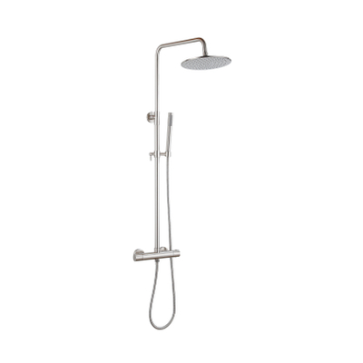 Fortifura Calvi Regendoucheset - thermostatisch - 25cm hoofddouche - metalen slang - staaf handdouche - Geborsteld RVS PVD