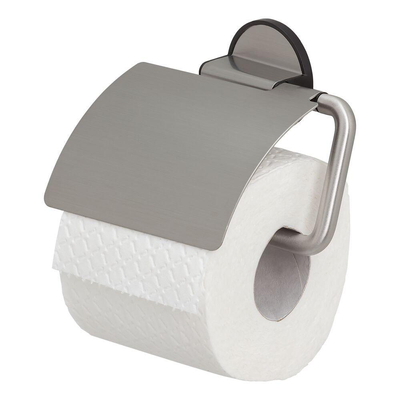 Tiger Tune Toiletrolhouder - met klep - zelfklevend - geborsteld RVS/zwart