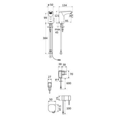 Schell Xeris E HD M elektronische wastafelkraan small v. gemengd water met inbouw trafo 220V met infrarood sensor chroom