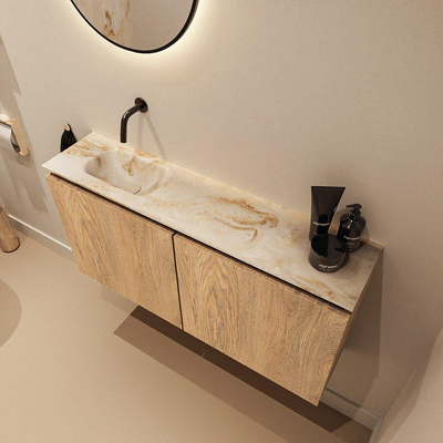 MONDIAZ TURE-DLUX 100cm toiletmeubel Washed Oak. EDEN wastafel Frappe positie links. Zonder kraangat.