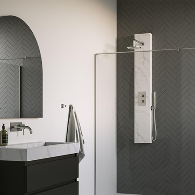 BRAUER Brushed Edition thermostatisch douchepaneel - 2 functies - calacatta gold SET 01 - 20cm hoofddouche - gebogen muurarm - staaf handdouche - wandaansluitbocht - doucheslang - RVS geborsteld PVD