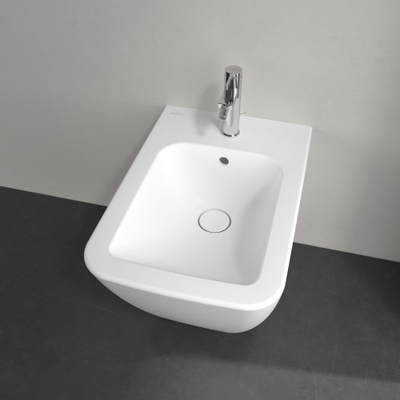 Villeroy & Boch Finion wandbidet 1 kraangat 37.5x56cm ceramic+ met overloop stone white