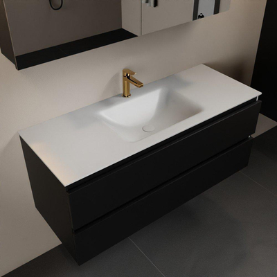 Mondiaz Aivy badmeubelset - 120x45x50cm - 1 kraangat - 1 wasbak talc Solid surface - Midden - 2 lades - Met spiegelkast - MDF Urban