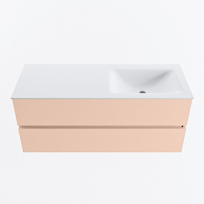 MONDIAZ VICA Badkamermeubelset - 120cm - onderkast rosee- 2 lades - wastafel cloud rechts - zonder kraangaten - 60cm hoge versie - talc