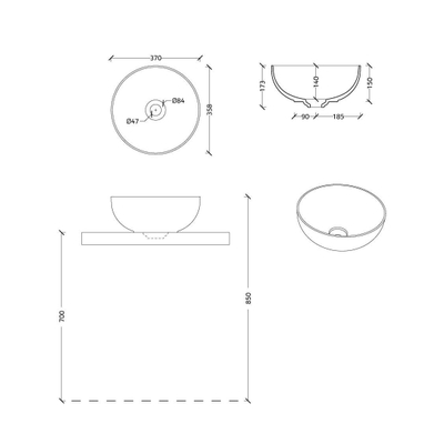 Xenz George Waskom 37x37cm Rond keramiek Mat Zwart
