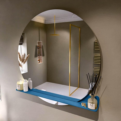 Mondiaz SPOT Badkamerspiegel - rond 120cm - spiegelplanchet - kleur Jeans