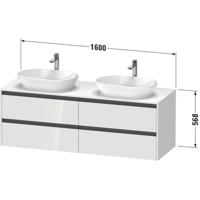 Duravit Ketho 2 wastafelonderbouwkast incl. consoleplaat met 4 laden voor dubbele waskommen 160x55x56.8cm met handgrepen antraciet basalt mat