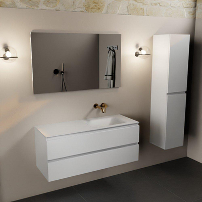 Mondiaz Aivy badmeubelset - 120x45x50cm - 0 kraangaten - 1 wasbak talc Solid surface - Rechts - 2 lades - Met spiegel - MDF Talc