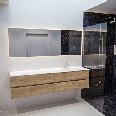 MONDIAZ VICA Badkamermeubelset - 200cm - 4 lades - wasbak Cloud rechts - 1 kraangat - solid surface washed oak