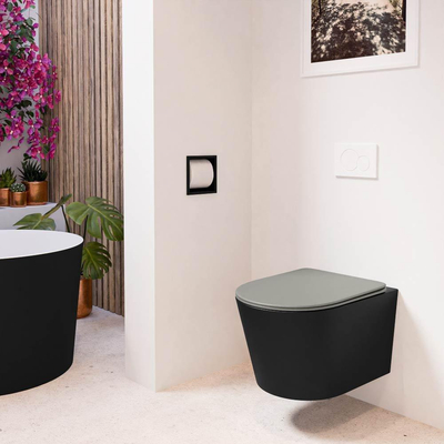 MONDIAZ LAVIE wandclosetpack - 36x53cm - diepspoel - rimless - Urban (zwart) - softclose - quick-release - toiletzitting - Smoke (grijs)