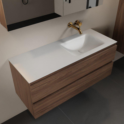 Mondiaz Aivy badmeubelset - 120x45x50cm - 0 kraangaten - 1 wasbak talc Solid surface - Rechts - 2 lades - Met spiegelkast - Melamine Mocha