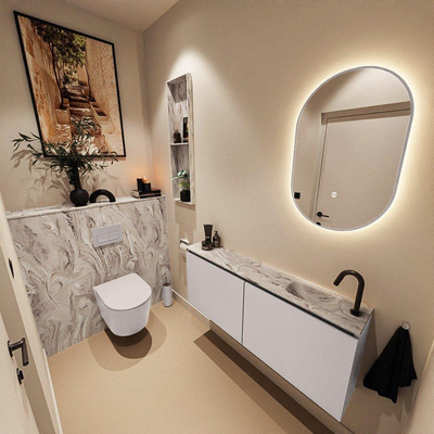 MONDIAZ TURE-DLUX 120cm toiletmeubel Cale. EDEN wastafel Glace positie rechts. Met 1 kraangat.