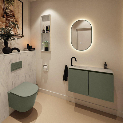 MONDIAZ TURE-DLUX 80cm toiletmeubel Army. EDEN wastafel Opalo positie links. Met 1 kraangat.