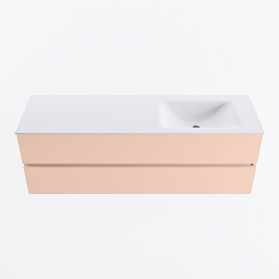 MONDIAZ VICA Badkamermeubelset - 150cm - onderkast rosee- 2 lades - wastafel cloud rechts - zonder kraangaten - 60cm hoge versie - talc