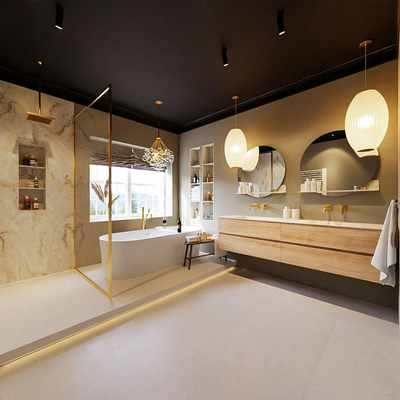 MONDIAZ VICA-DLUX Badkamermeubelset - 200cm - onderkast washed oak - 4 lades - inbouw wastafel cloud dubbel - zonder kraangaten - 60cm hoge versie - frape