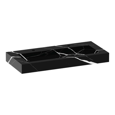 BRAUER Coral wastafel - 100x46x10cm - - 1 wasbak - 2 kraangaten - composiet - marmerlook - Nero Marquina