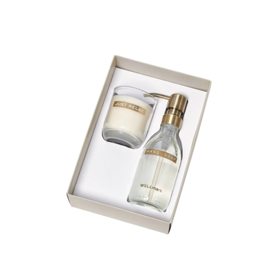 Wellmark Discover giftset - handzeep en geurkaars - fresh linnen - helder glas