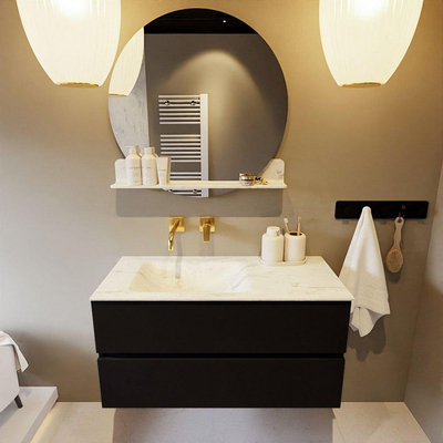 MONDIAZ VICA-DLUX Badkamermeubelset - 100cm - onderkast urban- 2 lades - inbouw wastafel cloud links - zonder kraangaten - 60cm hoge versie - opalo