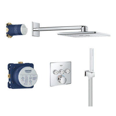 GROHE Smartcontrol Regendoucheset Inbouw - hoofddouche vierkant 31 cm - 2 functies - handddouche staaf 1 stand - chroom