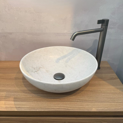 INK Convex 40 Opbouw Waskom - 40x40x13cm - rond - natuursteen - Mat wit marmer