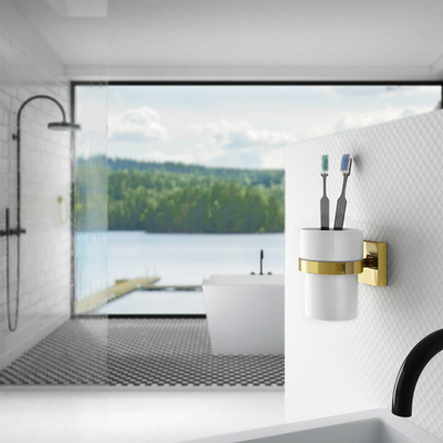 Smedbo House Bekerhouder - met glas - vierkant - messing/porselein