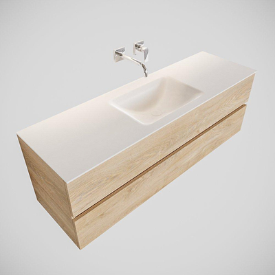 MONDIAZ VICA Badkamermeubelset - 150cm - 2 lades - wasbak Cloud midden - 0 kraangaten - solid surface washed oak