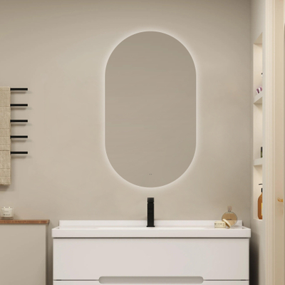 Adema Shine Badkamerspiegel - 70x120cm - Ovaal - horizontale / verticale plaatsing - indirecte LED verlichting - Spiegelverwarming - Infrarood