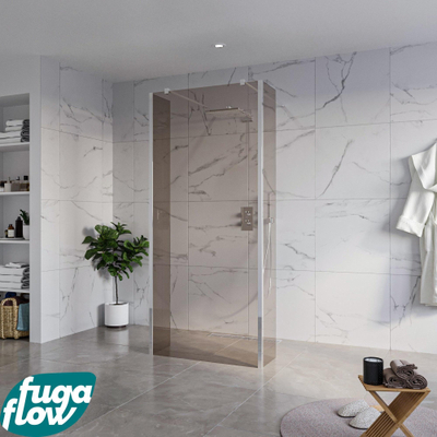 FugaFlow Eccelente Vetro Vrijstaande inloopdouche badkamer - 90x200cm - Rookglas - antikalk - 8mm veiligheidsglas - 2 zijwanden 40cm - met wandarmen en hoekprofielen - Chroom -