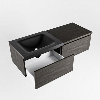 MONDIAZ BUKLA 120cm badmeubel met module 60 kleur Dark Brown met 2 lades. Wastafel CLOUD links 1 kraangat kleur Urban.