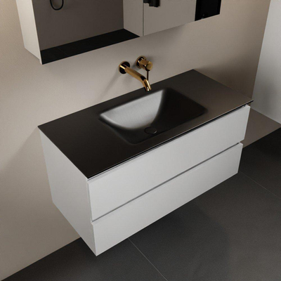 Mondiaz Aivy badmeubelset - 100x45x50cm - 0 kraangaten - 1 wasbak urban Solid surface - Midden - 2 lades - Met spiegelkast - MDF Talc