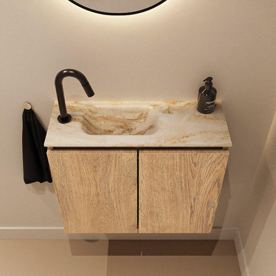 MONDIAZ TURE-DLUX 60cm toiletmeubel Washed Oak. EDEN wastafel Frappe positie links. Met 1 kraangat.