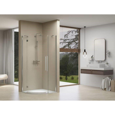 Van Rijn Products ST05 Kwartronde douchecabine met 8mm helder clear glas met stabilisatiestang 88x200cm chroom incl douchebak SHOWROOMMODEL