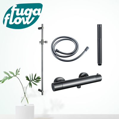 FugaFlow Eccelente Sobrado Badkamer douchekraan met glijstangset met staafhanddouche, gladde doucheslang Gunmetal PVD