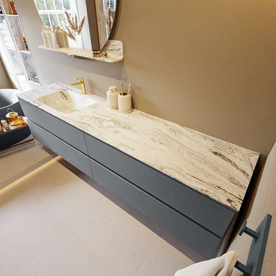 MONDIAZ VICA-DLUX Badkamermeubelset - 200cm - onderkast plata - 4 lades - inbouw wastafel cloud links - 1 kraangat - 60cm hoge versie - glace