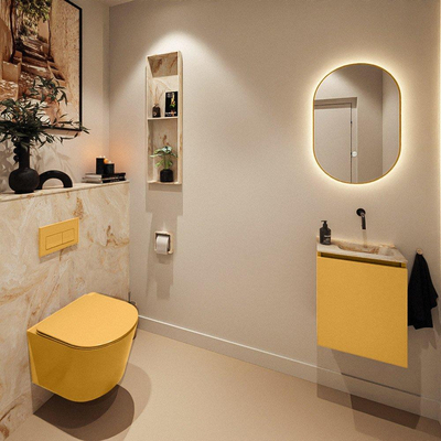 MONDIAZ TURE-DLUX 40cm toiletmeubel Ocher. EDEN wastafel Frappe positie rechts. Zonder kraangat.