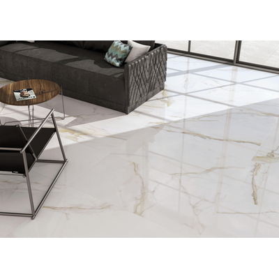 Cifre Ceramica Diamond Gold wand- en vloertegel - 60x60cm - gerectificeerd - Marmerlook - Gold gepolijst (wit)