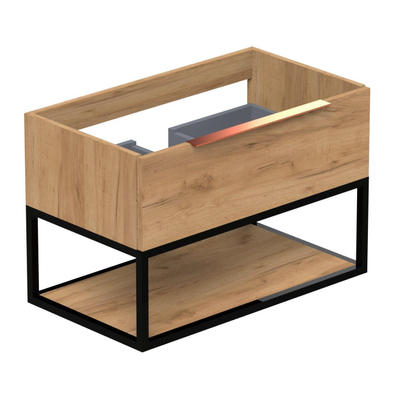 Thebalux Type onderbouwkast 80x45x50cm opbouwgreep koper 1 softclose lades standaard greep MDF/spaanderplaat/metaal carbon wood