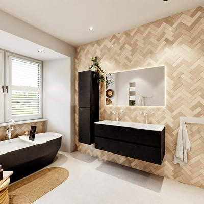 MONDIAZ VICA 120cm badmeubel onderkast Urban 2 lades. Wastafel CLOUD dubbel 2 kraangaten, kleur Talc.