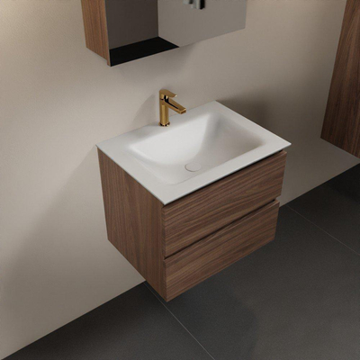 Mondiaz Aivy badmeubelset - 60x45x50cm - 1 kraangat - 1 wasbak talc Solid surface - Midden - 2 lades - Met spiegelkast - Melamine Mocha