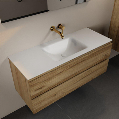 Mondiaz Aivy badmeubelset - 120x45x50cm - 0 kraangaten - 1 wasbak talc Solid surface - Midden - 2 lades - Met spiegel - Melamine Chai