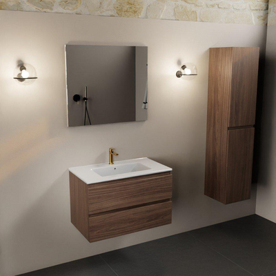 Mondiaz Aivy badmeubelset - 80x45x50cm - 1 kraangat - 1 wasbak talc Keramiek - Midden - 2 lades - Met spiegel - Melamine Mocha