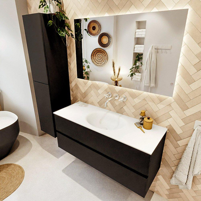 MONDIAZ VICA 120cm badmeubel onderkast Urban 2 lades. Wastafel MOON midden zonder kraangat, kleur Talc.