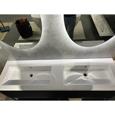 Saniclass Foggia wastafel met 0 kraangaten onderkast 160cm mat zwart 2 lades IChoice Onderkast Frame koper met bodemplaat mat zwart SHOWROOMMODEL