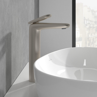 Villeroy & Boch Antao Eengreeps wastafelkraan - verhoogd - met Push-Open afvoergarnituur - Matt Brushed Nickel (RVS)