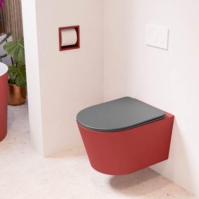 MONDIAZ LAVIE wandclosetpack - 36x53cm - diepspoel - rimless - Fire (rood) - softclose - quick-release - toiletzitting - Dark grey (grijs)