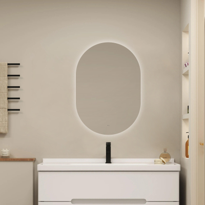 Adema Shine Badkamerspiegel - 50x80cm - Ovaal - horizontale / verticale plaatsing - indirecte LED verlichting - Spiegelverwarming - Infrarood