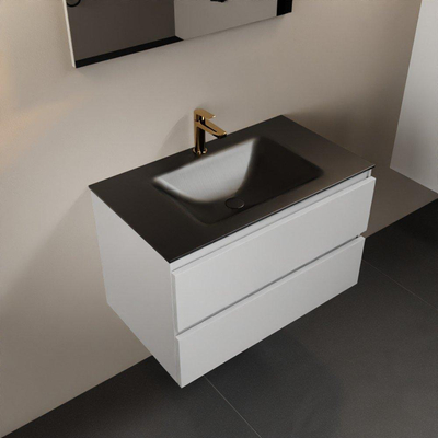 Mondiaz Aivy badmeubelset - 80x45x50cm - 1 kraangat - 1 wasbak urban Solid surface - Midden - 2 lades - Met spiegel - MDF Talc