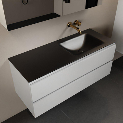 Mondiaz Aivy badmeubelset - 120x45x50cm - 0 kraangaten - 1 wasbak urban Solid surface - Rechts - 2 lades - Met spiegelkast - MDF Talc